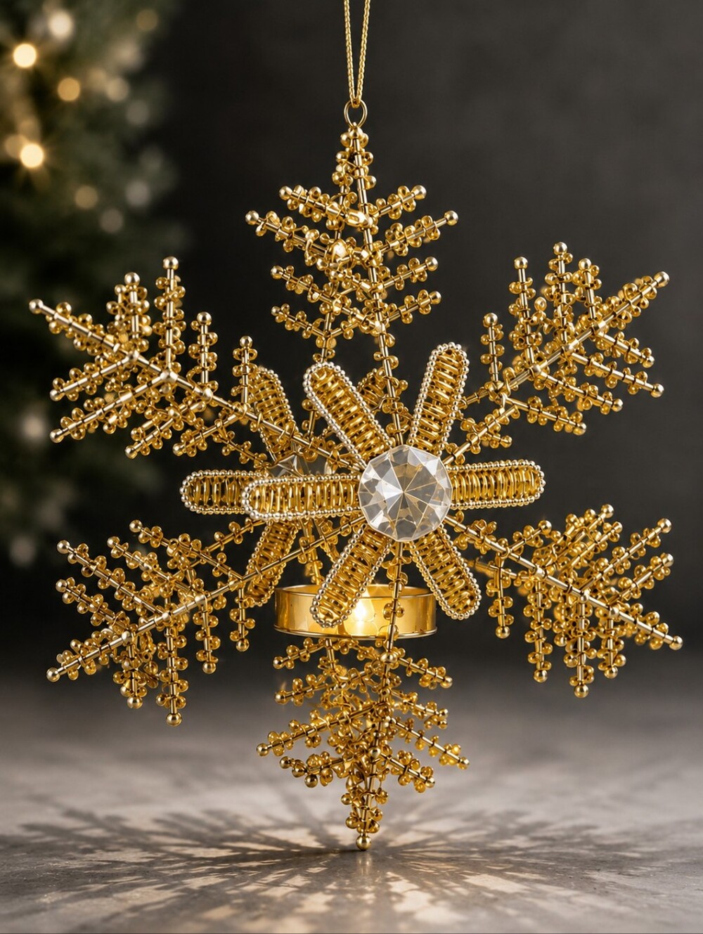 Pier 1 Gold Snowflake Tealight Holder Ornament Christmas Decor